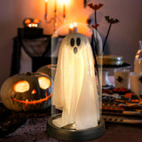 Halloween Light-Up Ghost Cloche Decoration 8.3", Handmade LED Tabletop Decor