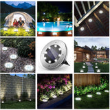 12-Pack Solar Ground Lights, 8-LED Waterproof Disk Lights, Cool White