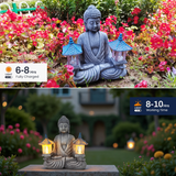 Solar Meditating Buddha Garden Statue with Warm LED Light, Weather-Resistant Resin Zen Sculpture