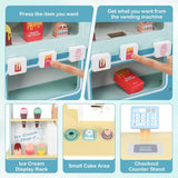OLAKIDS Wooden Grocery Store Marketplace – Mobile Pretend Shop with Cash Register, Scale & 30 Accessories