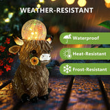 HONGLAND 10" Solar Highland Cow Garden Statue, Weatherproof Resin Cow Sculpture