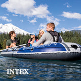 Intex Excursion 4 Inflatable Fishing & Rafting Boat Set with Oars, Pump & Rod Holders, 4-Person Boat