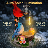 12" Solar Bird Garden Statue with Red Cardinal & Blue Robin