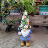 12" Solar Garden Gnome Statue with 6 Flower LED Lights, Hand-Painted Resin Fairy Outdoor Décor
