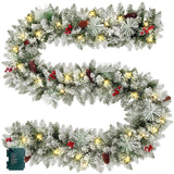 9FT Pre-Lit Christmas Garland with 80 Multicolor LED Lights, Battery Holiday Garland