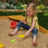 KidKraft Backyard Wooden Sandbox – Built-In Seating & Mesh Cover for Multiple Kids
