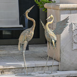 25" Metal Crane Garden Statues, Set of 2 Waterproof Blue Iron Bird Sculptures
