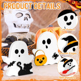 Set of 3 Halloween Wooden Ghost Tabletop Decor, Rustic Farmhouse Tiered Tray