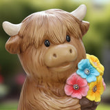 Mainstays 10.75" Solar Highland Cow Garden Statue, Resin Farmhouse Outdoor Décor