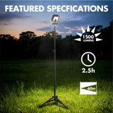 Ozark Trail 1500lm Campsite Area Light, USB-C Rechargeable Tripod LED Work Lamp