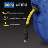Goodyear Retractable Air Hose Reel 3/8" x 50 ft – 300 PSI Wall & Ceiling Mount Air Compressor Hose Reel with Swivel Bracket