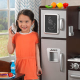 KidKraft Uptown Espresso Wooden Play Kitchen – 30-Piece Play Food Set, Chalkboard & Toy Phone