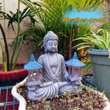 Solar Meditating Buddha Garden Statue with Warm LED Light, Weather-Resistant Resin Zen Sculpture