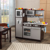 KidKraft Uptown Espresso Wooden Play Kitchen – 30-Piece Play Food Set, Chalkboard & Toy Phone