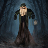 5.7 Ft Animated Crooked Pumpkin Man Decor, Tilting Head Touch Animatronic Voice