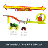 Hot Wheels Monster Trucks Power Smashers Charge & Chase Track Set – 1:24 Skelesaurus, 1:64 Bone Shaker & 2 Crushed Cars