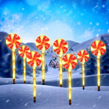 8 Pack Solar Christmas Lollipop Pathway Lights, LED Peppermint Candy Yard Decorations