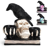 Ayieyill Light-Up Halloween Skull with Raven, Resin Gothic Candle Holder Decor