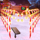 12-Pack Solar Christmas Candy Cane Pathway Lights, Outdoor Stake Lights with Star Decorations