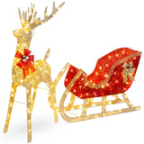 Best Choice Products 4-Foot Lighted Christmas Reindeer and Sleigh Outdoor Décor Set with 205 LED Lights