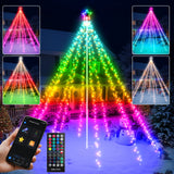 12 ft Smart Outdoor Christmas Tree Waterfall Lights, 720 RGB & Warm White LEDs