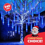 Christmas LED Meteor Shower Rain Lights, 540 LEDs, 10 × 20" Waterproof Cascading Tube Lights