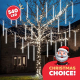 Christmas LED Meteor Shower Rain Lights, 540 LEDs, 10 × 20" Waterproof Cascading Tube Lights