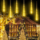 10-Tube 360 LED Meteor Shower Icicle String Lights, 14.44 ft Connectable Outdoor Falling Rain Lights