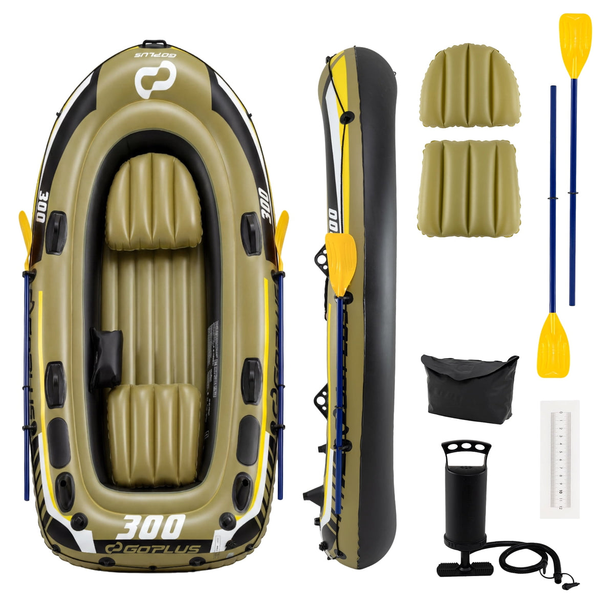 Costway Inflatable Boat Fishing Raft Set for 2 Adult &1 Kid Heavy-Dut ...