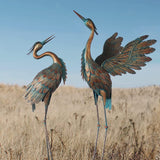 42" H Metal Crane Garden Statues,  Set of 2 Copper Patina Heron Sculptures