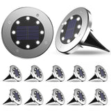 12-Pack Solar Ground Lights, 8-LED Waterproof Disk Lights, Cool White