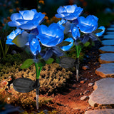 2 Pack Solar Blue Rose Garden Lights – 5-Rose LED Solar Flower Stake Lights