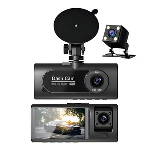 1080P 3 Channel DashCam, Front Inside Rear Triple Cam with 32GB Card