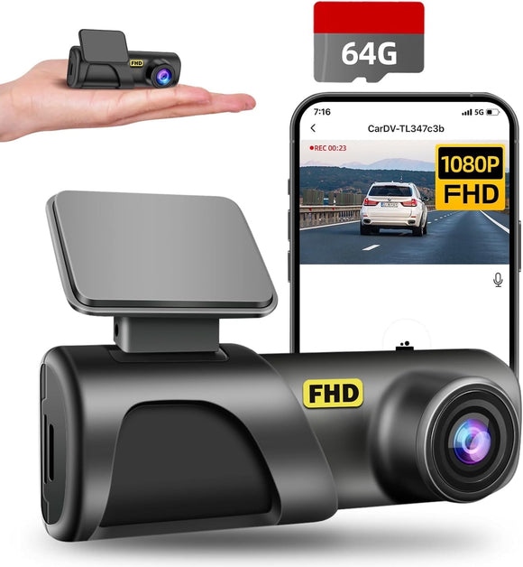 1080P Full HD Dash Camera with 64GB SD Card, 24H Parking Monitor