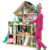 Delta Children Deluxe Maui 60" Wooden Dollhouse for 12" Dolls with 4 Stories, Elevator, Slide, Lights and Sounds