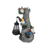 12.3" Solar Dinosaur Eating Gnomes Garden Statue, Sculpture with LED Lantern