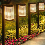 8 Pack Solar Pathway Lights, Stripe-transparent Shade & Tungsten-filament Landscape Lights