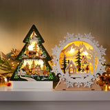 11.6" H Wooden Christmas Light-Up Icons Snowflake & Tree 3D LED Statue, Set of 2