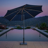 SunVilla 10' Round Solar LED Market Umbrella, Blue Canopy with Lights