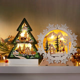 11.6" H Wooden Christmas Light-Up Icons Snowflake & Tree 3D LED Statue, Set of 2