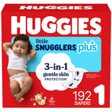 Huggies Little Snugglers Plus Size 1 Diapers 192 Count Leak-Free Sensitive Skin