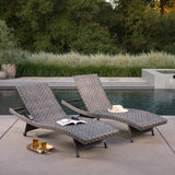 SunVilla Julia Woven Chaise Lounge 2-Pack – Stackable Outdoor Wicker Pool Lounge Chairs with Reclining Backrest