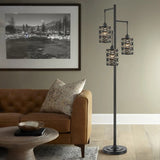 Bridgeport Designs Mendocino 3-Light Black Metal LED Floor Lamp with Gold Interior
