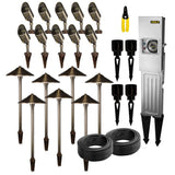 VOLT Low Voltage LED Landscape Lighting Kit, 17 Brass Fixtures with Transformer