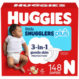 Huggies Little Snugglers Plus Newborn Diapers, 148 Count – Up to 10 lbs, 3-in-1 Skin Care Protection