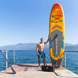 Aqua Marina AMGO 12' Electric Inflatable Paddle Board with Power Fin Propulsion, Sports III Paddle & All-Around Stable Design