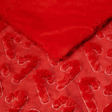 Holiday Embroidered Faux Fur Throw Blanket, 60" x 70" Snowflake Candy Cane Tree
