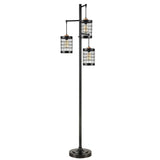Bridgeport Designs Franklin 3-Light Industrial Floor Lamp – Black Iron Finish with Brass Cage Shades and Vintage LED Edison Bulbs