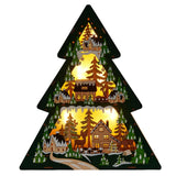 11.6" H Wooden Christmas Light-Up Icons Snowflake & Tree 3D LED Statue, Set of 2