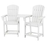 POLYWOOD Portside 3-Piece Outdoor Patio Shellback Counter Chair Set with Connecting Table